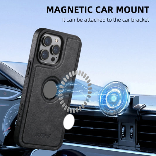 For iPhone 16 Suteni M1 Oil Wax MagSafe Detachable Horizontal Card Bag Phone Case(Black) by Suteni