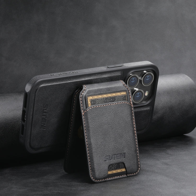 For iPhone 12 Suteni M2 Oil Wax MagSafe Horizontal Card Bag Phone Case(Black) - iPhone 12 / 12 Pro Cases by Suteni | Online Shopping UK | buy2fix