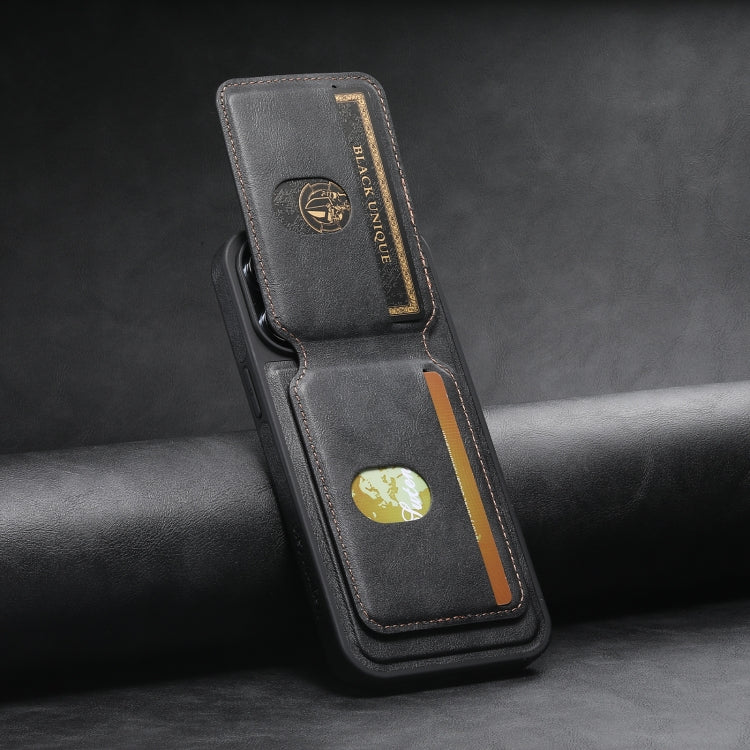For iPhone 12 Suteni M2 Oil Wax MagSafe Horizontal Card Bag Phone Case(Black) - iPhone 12 / 12 Pro Cases by Suteni | Online Shopping UK | buy2fix