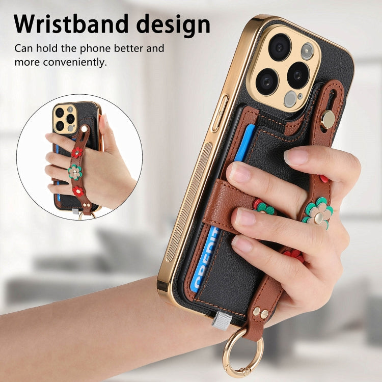 For iPhone 11 Stereoscopic Flowers Wristband Card Bag Phone Case(Black) - iPhone 11 Cases by buy2fix | Online Shopping UK | buy2fix