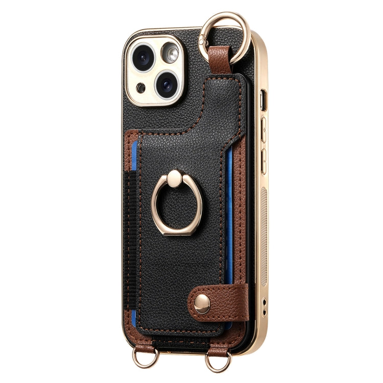 For iPhone 15 Pro Max Fashion Ring Card Bag Phone Case with Hang Loop(Black) - iPhone 15 Pro Max Cases by buy2fix | Online Shopping UK | buy2fix
