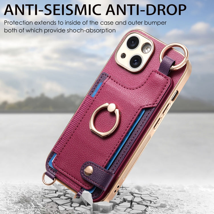 For iPhone 15 Pro Fashion Ring Card Bag Phone Case with Hang Loop(Purple) - iPhone 15 Pro Cases by buy2fix | Online Shopping UK | buy2fix