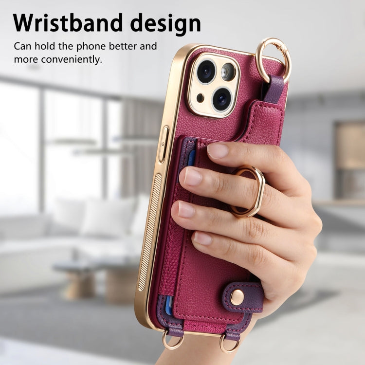 For iPhone 15 Pro Fashion Ring Card Bag Phone Case with Hang Loop(Purple) - iPhone 15 Pro Cases by buy2fix | Online Shopping UK | buy2fix