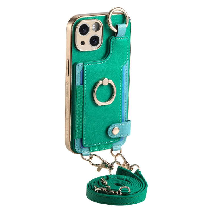 For iPhone 12 Pro Fashion Ring Card Bag Phone Case with Hang Loop(Green) - iPhone 12 / 12 Pro Cases by buy2fix | Online Shopping UK | buy2fix