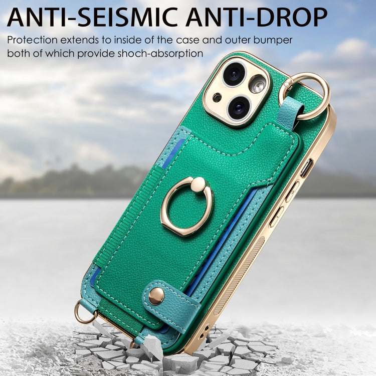 For iPhone 12 Pro Fashion Ring Card Bag Phone Case with Hang Loop(Green) - iPhone 12 / 12 Pro Cases by buy2fix | Online Shopping UK | buy2fix