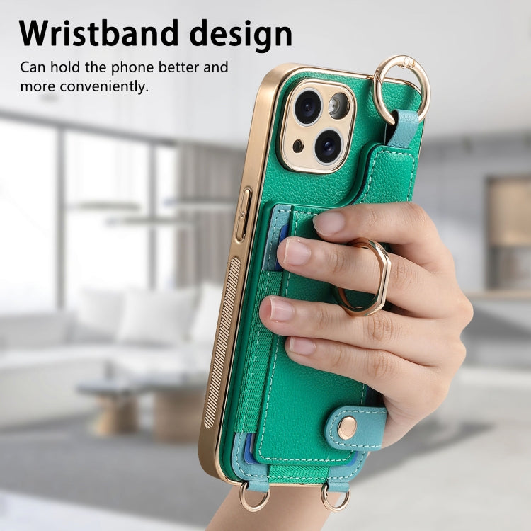 For iPhone 12 Pro Fashion Ring Card Bag Phone Case with Hang Loop(Green) - iPhone 12 / 12 Pro Cases by buy2fix | Online Shopping UK | buy2fix