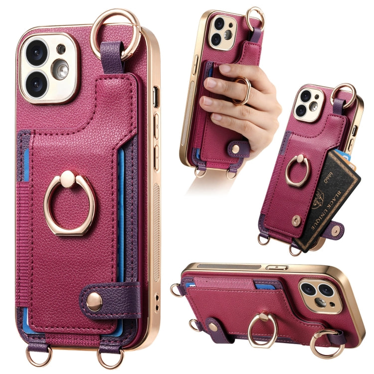 For iPhone 11 Fashion Ring Card Bag Phone Case with Hang Loop(Purple) - iPhone 11 Cases by buy2fix | Online Shopping UK | buy2fix