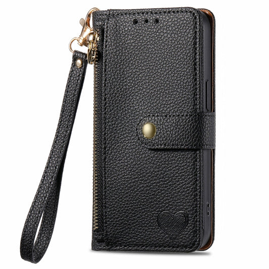 For Motorola Moto G Play 2024 Love Zipper Lanyard Leather Phone Case(Black) by buy2fix