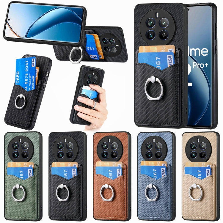 For Realme 12 Pro+ Carbon fiber Card Wallet Ring Phone Case(Black) by buy2fix