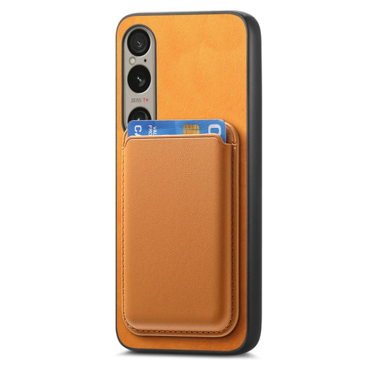 For Sony Xperia 5 V Retro Magsafe Card Bag PU Back Cover Phone Case(Yellow) by buy2fix