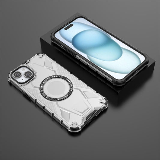 For iPhone 15 Plus MagSafe Armor Holder PC Hybrid TPU Phone Case(White) by buy2fix