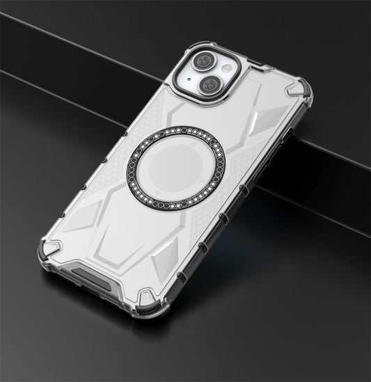 For iPhone 14 Plus MagSafe Armor Holder PC Hybrid TPU Phone Case(White) by buy2fix