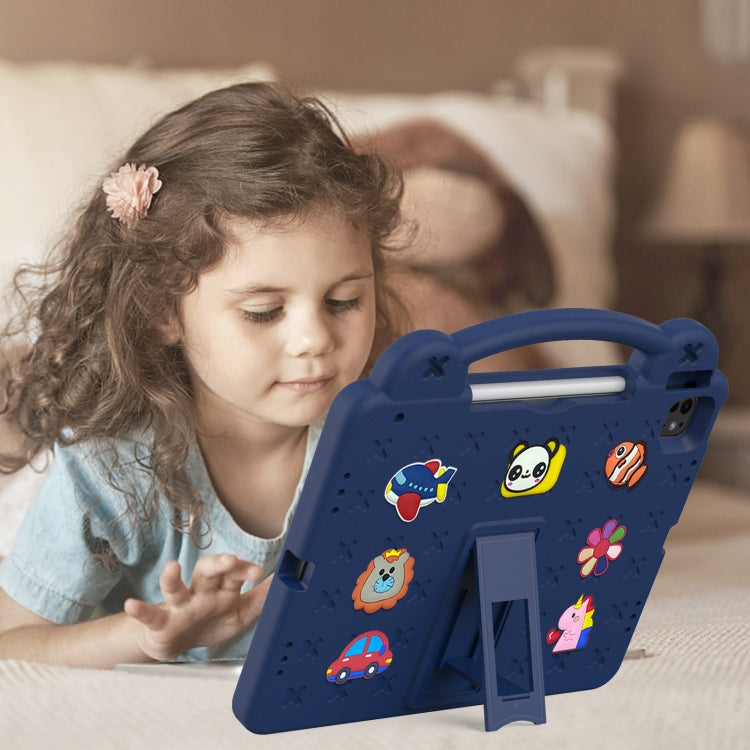 For iPad Pro 12.9 2022 / 2021 Handle Kickstand Children EVA Shockproof Tablet Case(Navy Blue) - iPad Pro 12.9 (2022/2021) Cases by buy2fix | Online Shopping UK | buy2fix