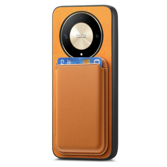 For Honor Magic6 Pro 5G Retro Magsafe Card Bag PU Back Cover Phone Case(Yellow) by buy2fix