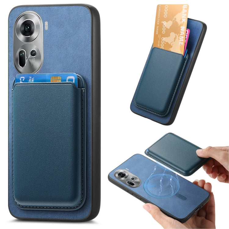 For OPPO Reno11 Global Retro Magsafe Card Bag PU Back Cover Phone Case(Blue) - OPPO Cases by buy2fix | Online Shopping UK | buy2fix
