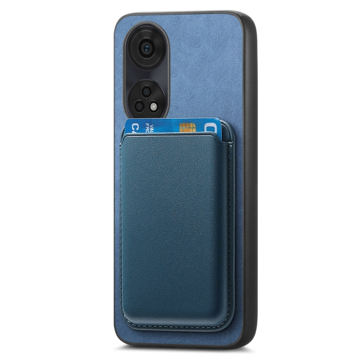 For OPPO Reno11 Global Retro Magsafe Card Bag PU Back Cover Phone Case(Blue) - OPPO Cases by buy2fix | Online Shopping UK | buy2fix