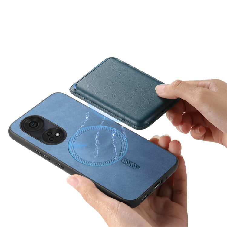 For OPPO Reno11 Global Retro Magsafe Card Bag PU Back Cover Phone Case(Blue) - OPPO Cases by buy2fix | Online Shopping UK | buy2fix