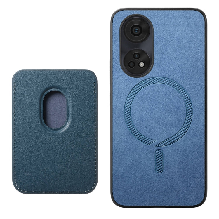 For OPPO Reno11 Global Retro Magsafe Card Bag PU Back Cover Phone Case(Blue) - OPPO Cases by buy2fix | Online Shopping UK | buy2fix