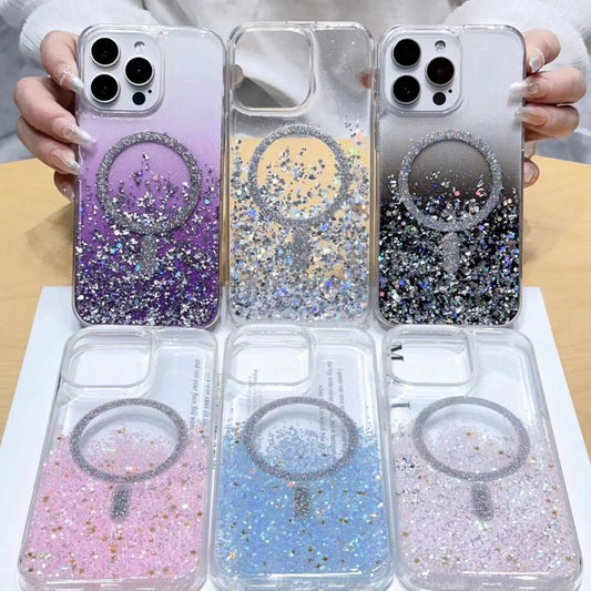 For iPhone 15 Gradient Glitter MagSafe PC Hybrid TPU Phone Case(Gradient Black) by buy2fix