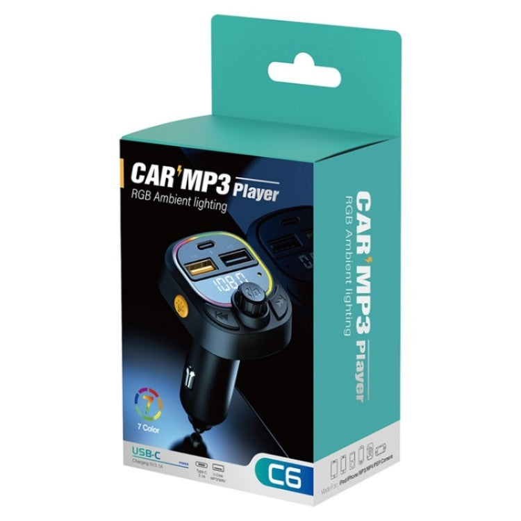C6 Type-C+2 USB Fast Charger Audio MP3 Player Digital Display FM Car Bluetooth Transmitter by buy2fix