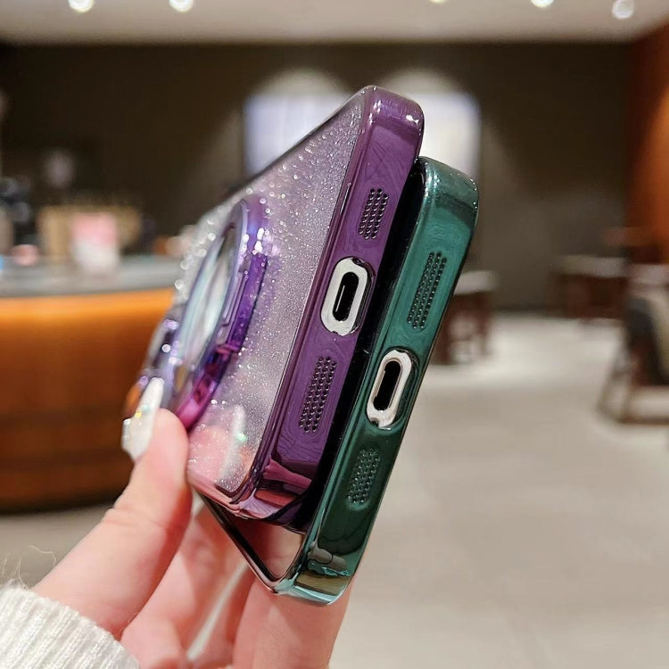 For iPhone 12 Pro Electroplated Holder Gradient Glitter MagSafe Phone Case(Purple) by buy2fix