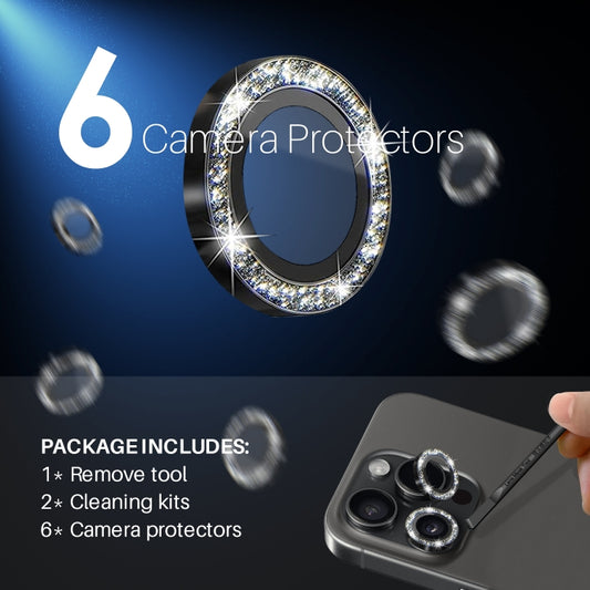 For iPhone 15 Pro / 15 Pro Max NORTHJO 2 Set 6pcs Camera Lens Protector Glitter Metal Ring Film(Black) by NORTHJO