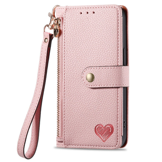 For Samsung Galaxy S25 Ultra 5G Love Zipper Lanyard Leather Phone Case(Pink) by buy2fix