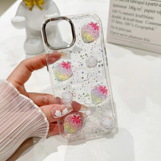 For iPhone 16 Pro 3D Flower Glitter Epoxy TPU Phone Case(Pink Strawberry) by buy2fix