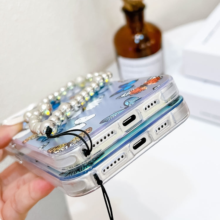 For iPhone 16 Pro Electroplating Laser Butterfly Phone Case with Wrist Strap(Purple Butterflies AB3) by buy2fix