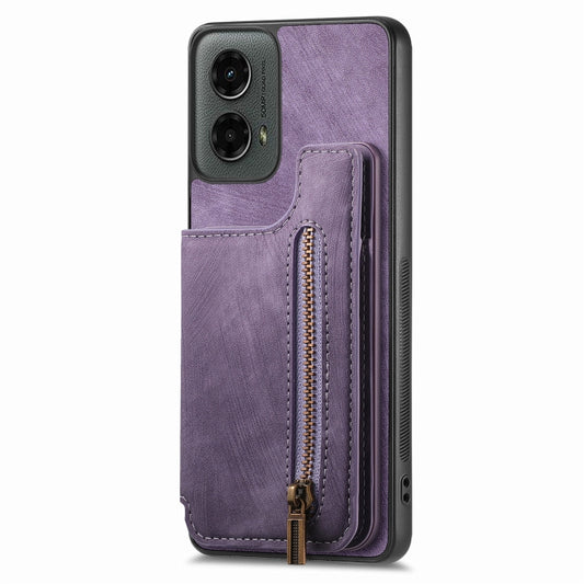 For Motorola Moto G 2024 Retro Leather Zipper Wallet Back Phone Case(Purple) by buy2fix