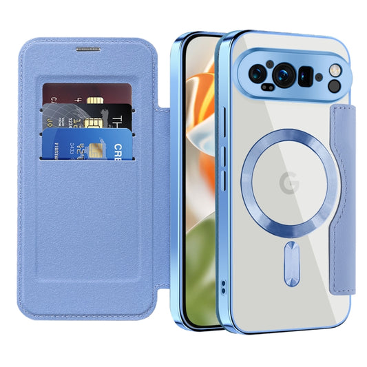 For Google Pixel 9 Pro Shield MagSafe RFID Anti-theft Leather Phone Case(Blue) by buy2fix