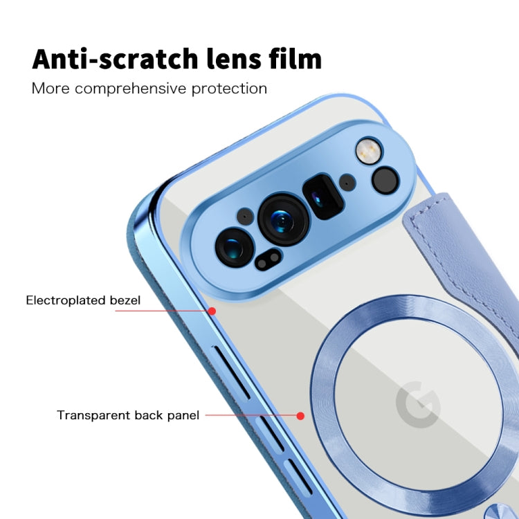 For Google Pixel 9 Pro Shield MagSafe RFID Anti-theft Leather Phone Case(Blue) by buy2fix