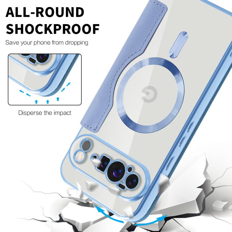 For Google Pixel 10 Pro XL Shield MagSafe RFID Anti-theft Leather Phone Case(Blue) - Google Cases by buy2fix | Online Shopping UK | buy2fix