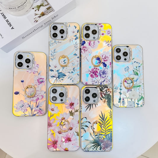 For iPhone 16 Pro Electroplating Laser Flower Ring Holder TPU Phone Case(Flower AH1) by buy2fix