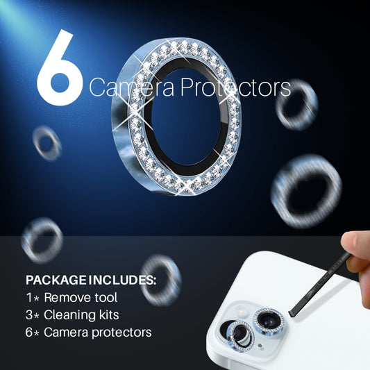 For iPhone 15 / 15 Plus / 14 / 14 Plus NORTHJO 3 Set 6Pcs Camera Lens Protector Diamond Metal Ring Film(Blue) - iPhone 15 Tempered Glass by NORTHJO | Online Shopping UK | buy2fix