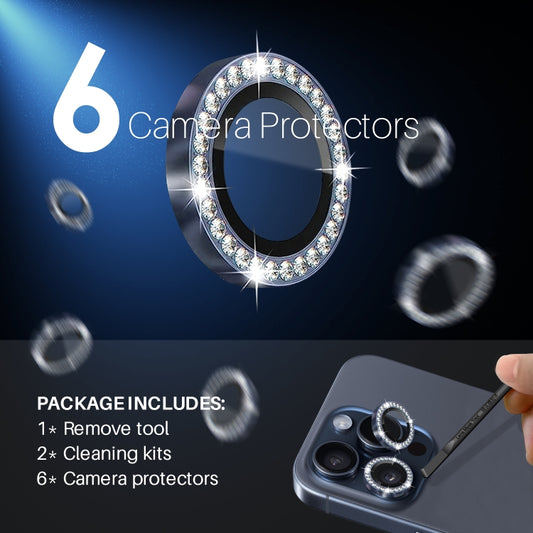 For iPhone 15 Pro / 15 Pro Max NORTHJO 2 Set 6Pcs Camera Lens Protector Diamond Metal Ring Film(Blue) by NORTHJO