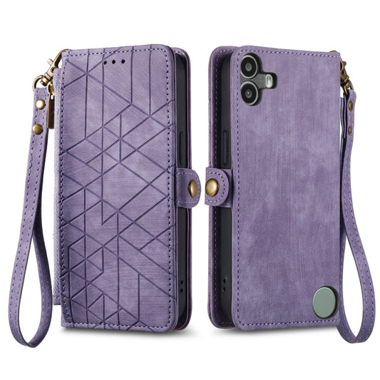 For Nothing CMF Phone 1 Geometric Zipper Wallet Side Buckle Leather Phone Case(Purple) - Nothing Cases by buy2fix | Online Shopping UK | buy2fix