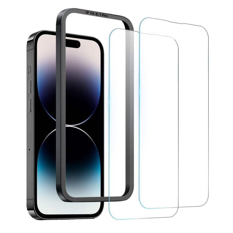 For iPhone 14 Pro NORTHJO 2pcs A++ Screen Protector Tempered Glass Film with Installation Frame - iPhone 14 Pro Tempered Glass by NORTHJO | Online Shopping UK | buy2fix