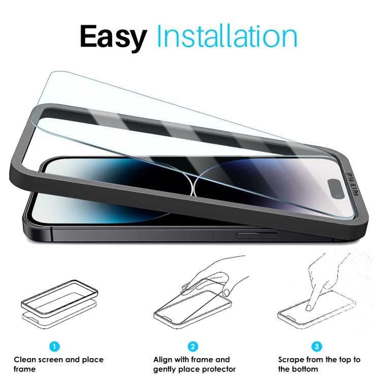 For iPhone 14 Pro NORTHJO 2pcs A++ Screen Protector Tempered Glass Film with Installation Frame - iPhone 14 Pro Tempered Glass by NORTHJO | Online Shopping UK | buy2fix