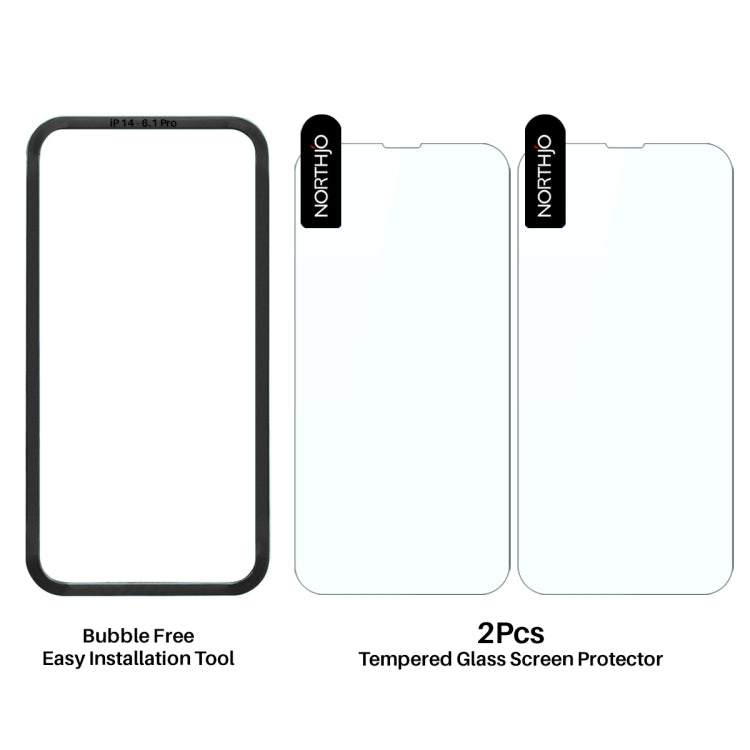 For iPhone 14 Pro NORTHJO 2pcs A++ Screen Protector Tempered Glass Film with Installation Frame - iPhone 14 Pro Tempered Glass by NORTHJO | Online Shopping UK | buy2fix