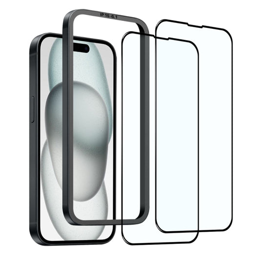 For iPhone 15 NORTHJO 2pcs A++ Tempered Glass Film with Installation Frame - iPhone 15 Tempered Glass by NORTHJO | Online Shopping UK | buy2fix
