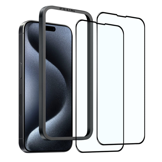 For iPhone 15 Pro NORTHJO 2pcs A++ Tempered Glass Film with Installation Frame - iPhone 15 Pro Tempered Glass by NORTHJO | Online Shopping UK | buy2fix
