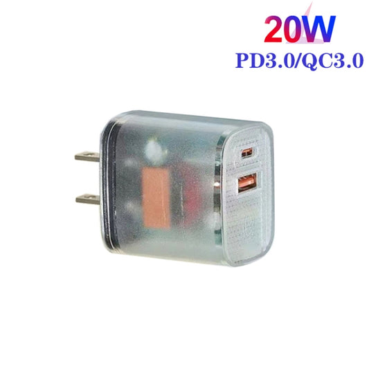 Transparent PD3.0 Type-C + QC3.0 USB Mobile Phone Charger, US Plug(Transparent) - USB Charger by buy2fix | Online Shopping UK | buy2fix
