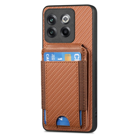 For OnePlus 12 5G Carbon Fiber Vertical Flip Wallet Stand Phone Case(Brown) by buy2fix