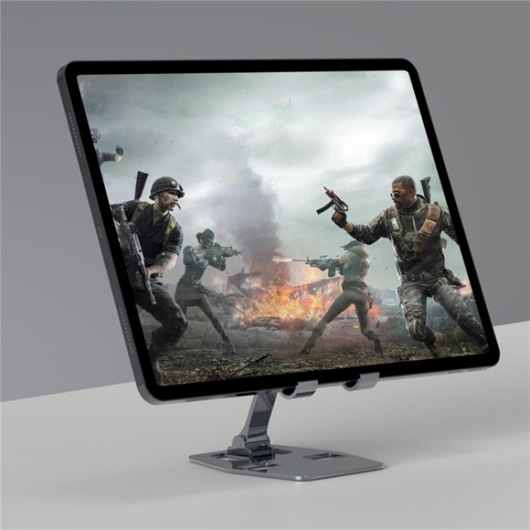 YY-018 Foldable Aluminum Alloy Desktop Phone Tablet Holder(Black) - Desktop Holder by buy2fix | Online Shopping UK | buy2fix