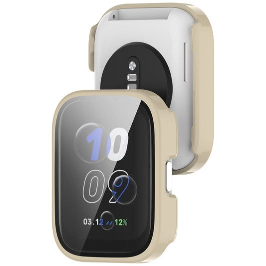 For Amazfit bip5 Unity PC + Tempered Glass Film Integrated Watch Protective Case(Ivory White) by buy2fix