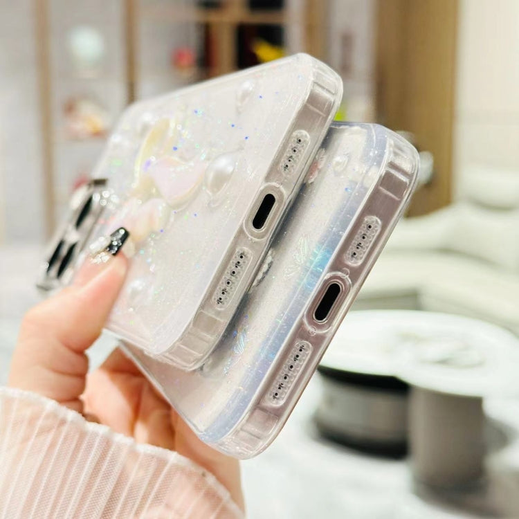 For iPhone 16 Pro 3D Bow Pearl Love Flower TPU Phone Case(Pearl Bow) by buy2fix