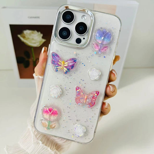 For iPhone 16 3D Colorful Crystal Butterfly TPU Phone Case(Butterful Flowers) by buy2fix
