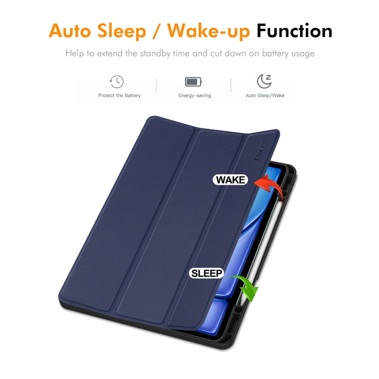 For iPad Air 13 2024 ENKAY Tri-fold Custer Texture TPU Leather Smart Tablet Case with Pen Slot(Dark Blue) - iPad Air 13 2025 / 2024 Cases by ENKAY | Online Shopping UK | buy2fix