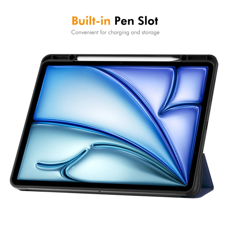 For iPad Air 13 2024 ENKAY Tri-fold Custer Texture TPU Leather Smart Tablet Case with Pen Slot(Dark Blue) - iPad Air 13 2025 / 2024 Cases by ENKAY | Online Shopping UK | buy2fix